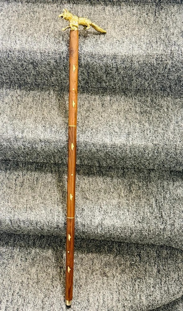 Vintage Solid Brass Fox Head Cane Handle for Walking Stick handmade design