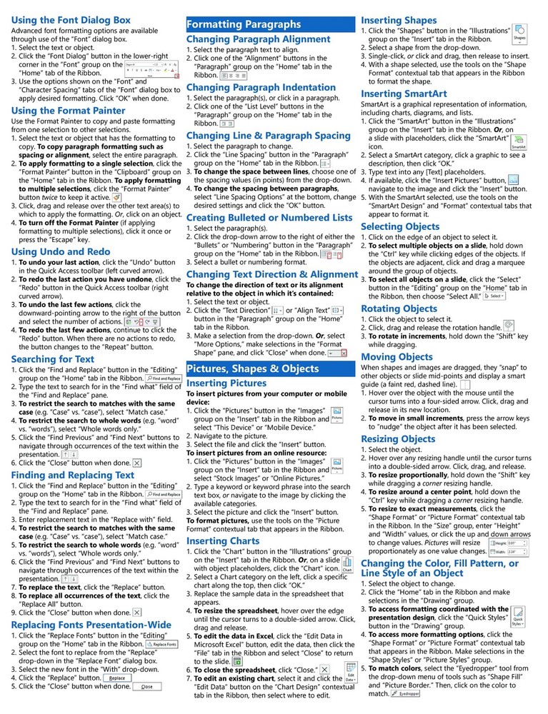 PowerPoint for Microsoft 365 Training Guide Quick Reference Card Cheat Sheet