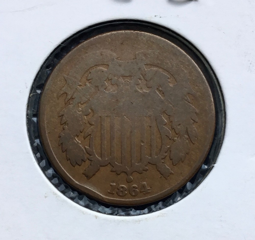 1864 Two-cent piece Bronze 2c coin RD