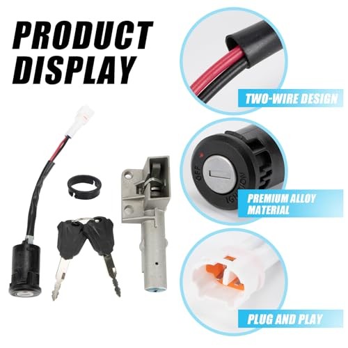 Motorcycle Ignition Key Switch Set, Ebike Ignition Switch with Key Fit for