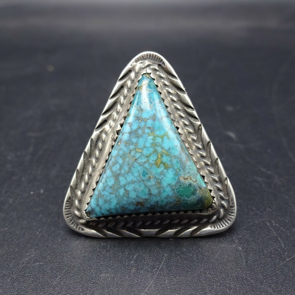 Vintage Sterling Silver TURQUOISE with Webbed Matrix RING size 7 Triangle