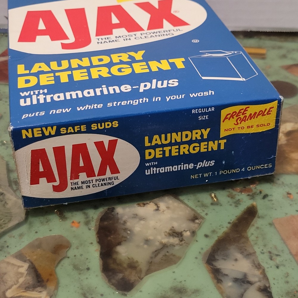 Empty Vintage 1960s AJAX Laundry Detergent Sample Box Retro Laundry Set Prop