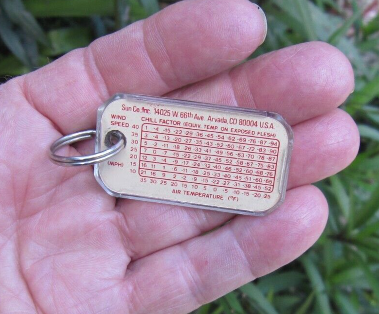 Boy Scout key chain thermometer + wind chill chart