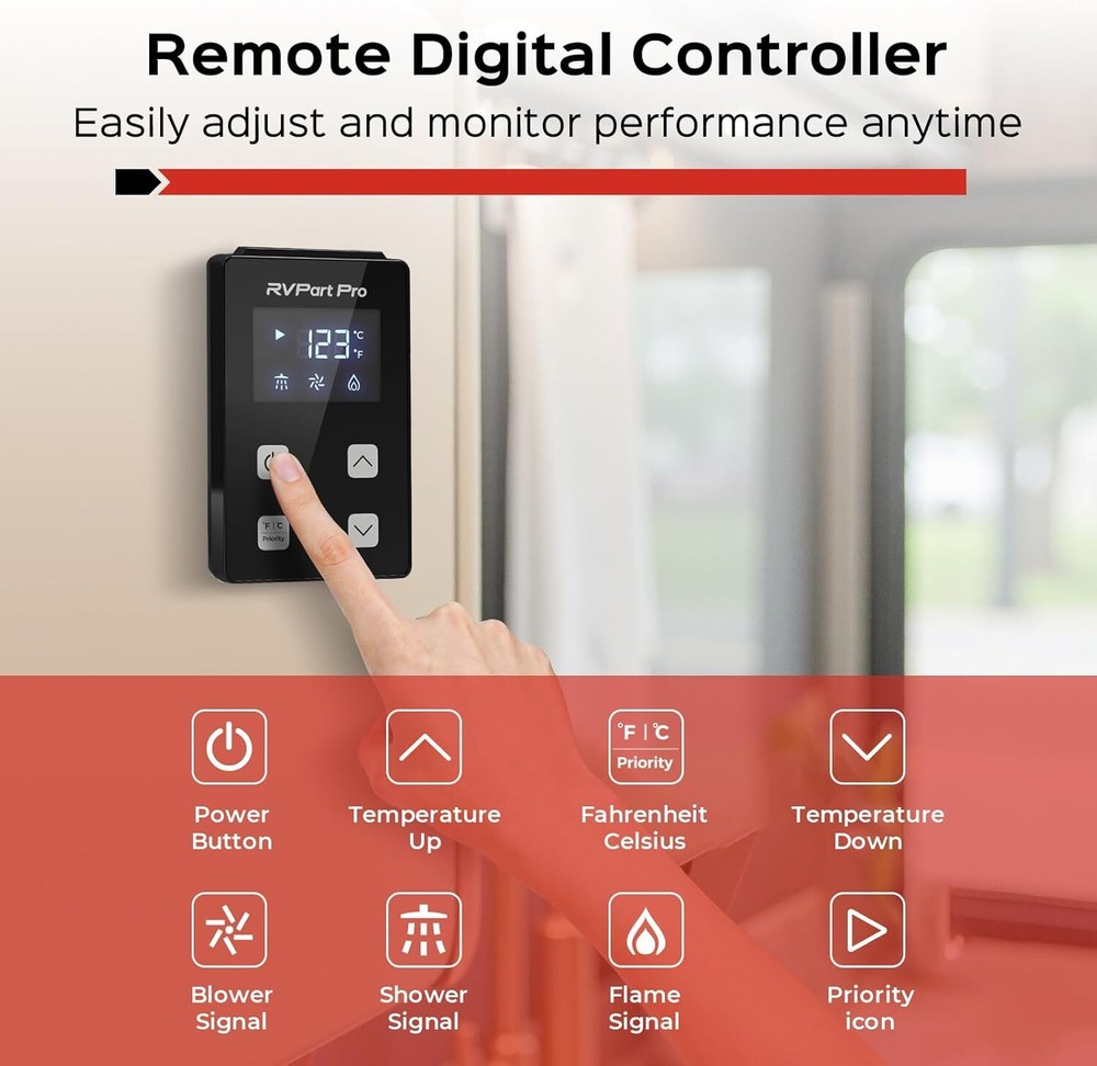 60,000 BTU RV Tankless Water Heater Propane Gas with 15x15 inchs Black Door 12V