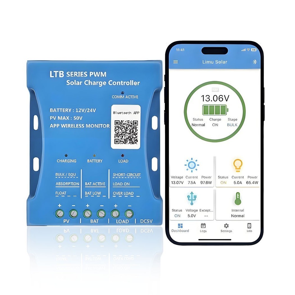 20A 12V/24V Solar Controller Bluetooth PV Max 50V Panel Battery Regulator