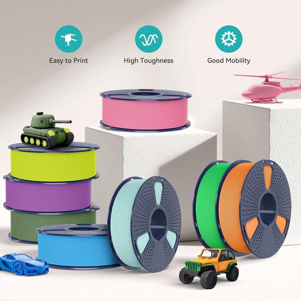 Multicolor 3D Printer Filament Bundle - Smooth Matte PLA 1.75mm, 4 Spools