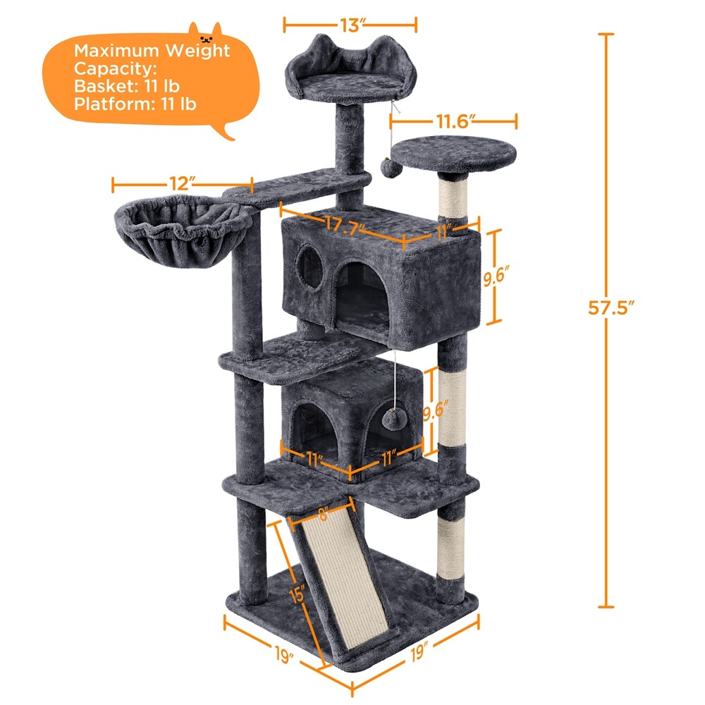 57in Cat Tree Condo Multi-Level Cat Tower Scratching Posts, Dark Gray