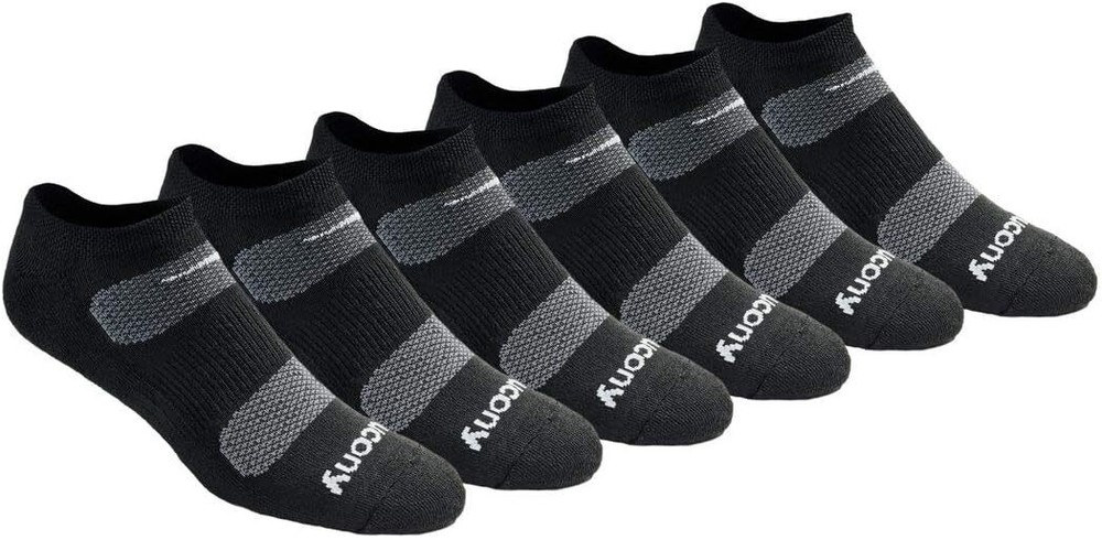Saucony Men's Multi-Pack Mesh Ventilating Comfort 8-12, Black Basic (6 Pairs)