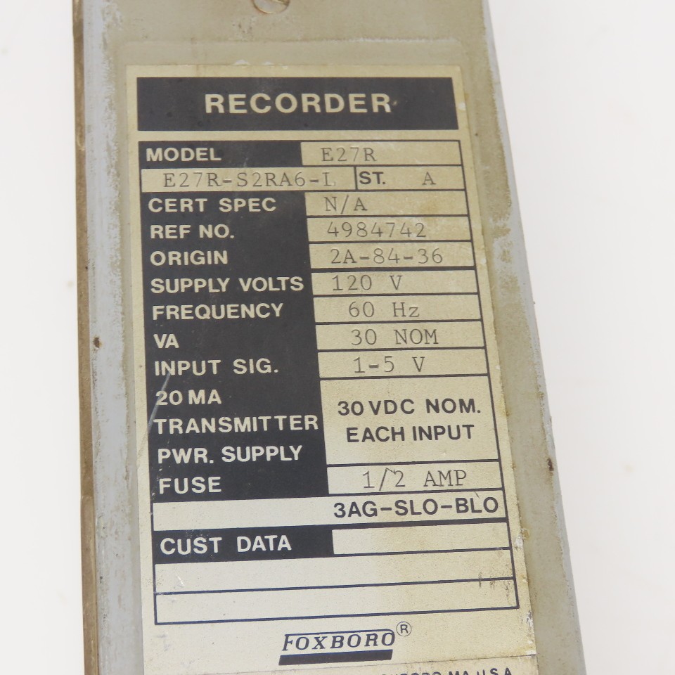 Foxboro E27R 120V Linear Chart Data Recorder