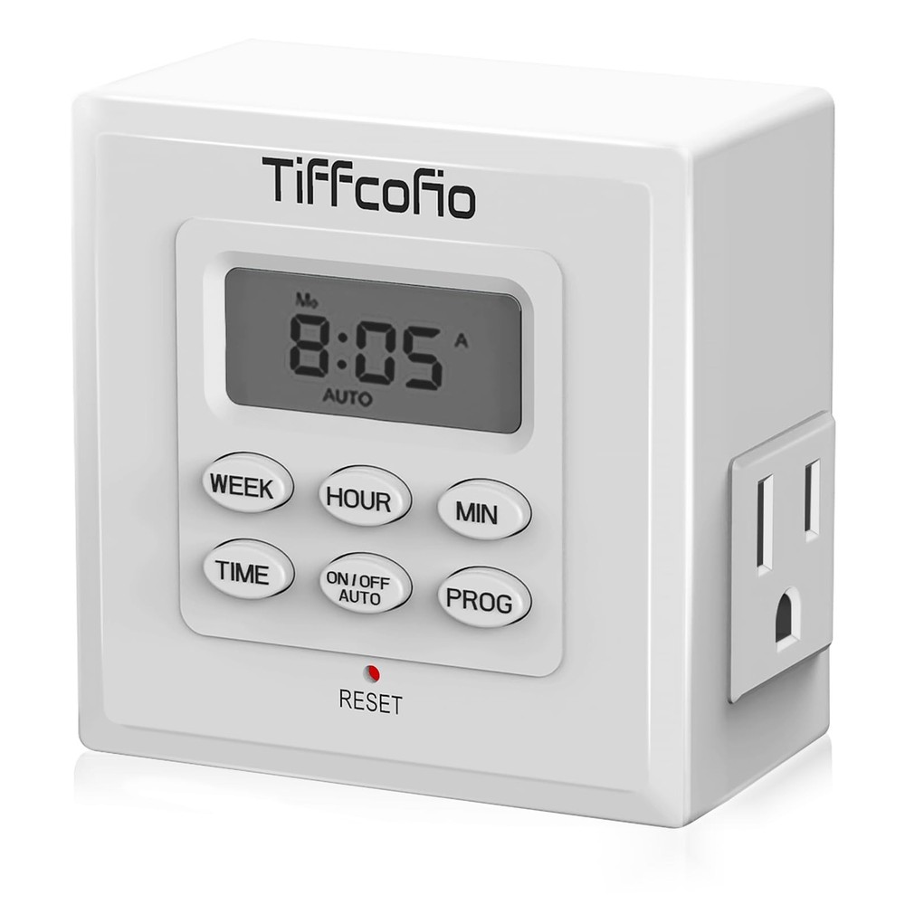 Tiffcofio Indoor Digital Light Timer, 7 Day Programmable Plug in Outlet White