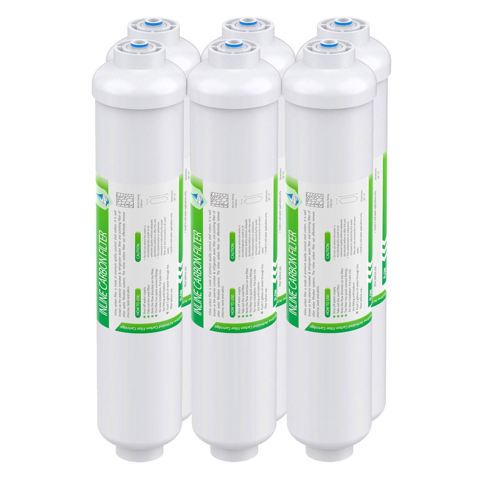 6 Pack Inline Post Carbon Water Filter T33 Under Sink Filters 1/4" Quick Connect
