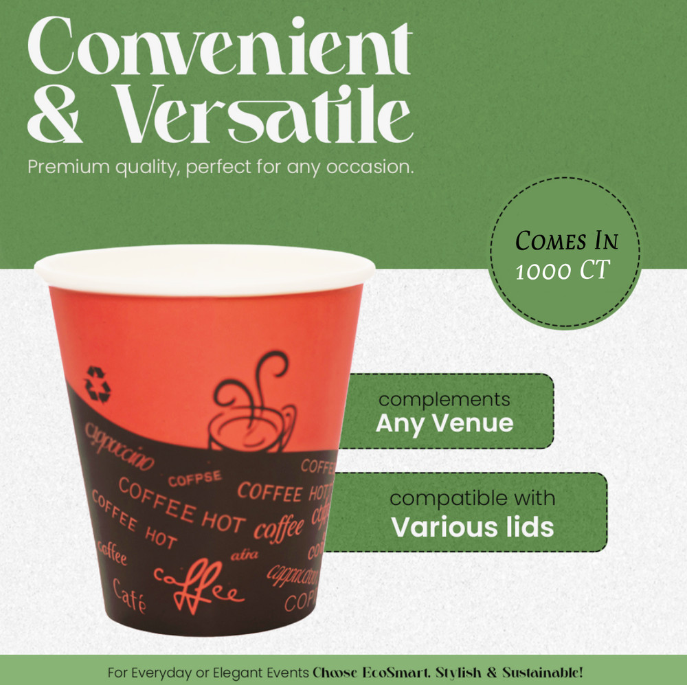 8 Oz Premium Paper Hot Coffee Cups (1000 ct)