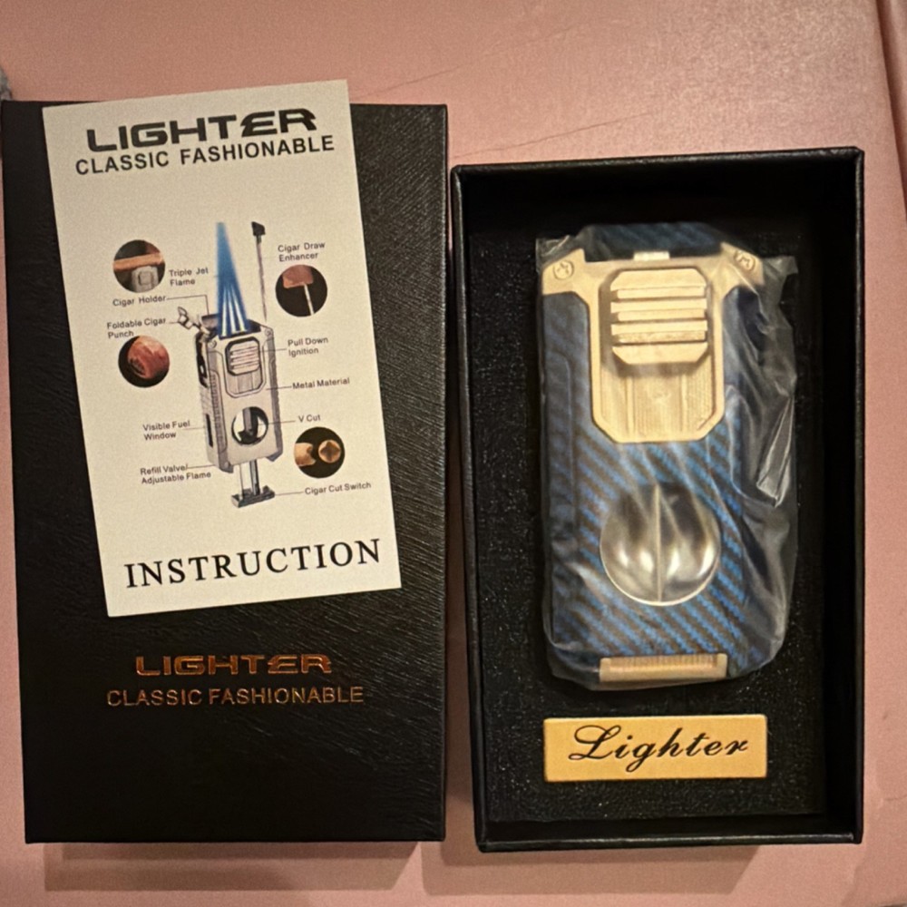 Triple Jet Cigar Lighter with Draw, Cut Accessories & Gift Box