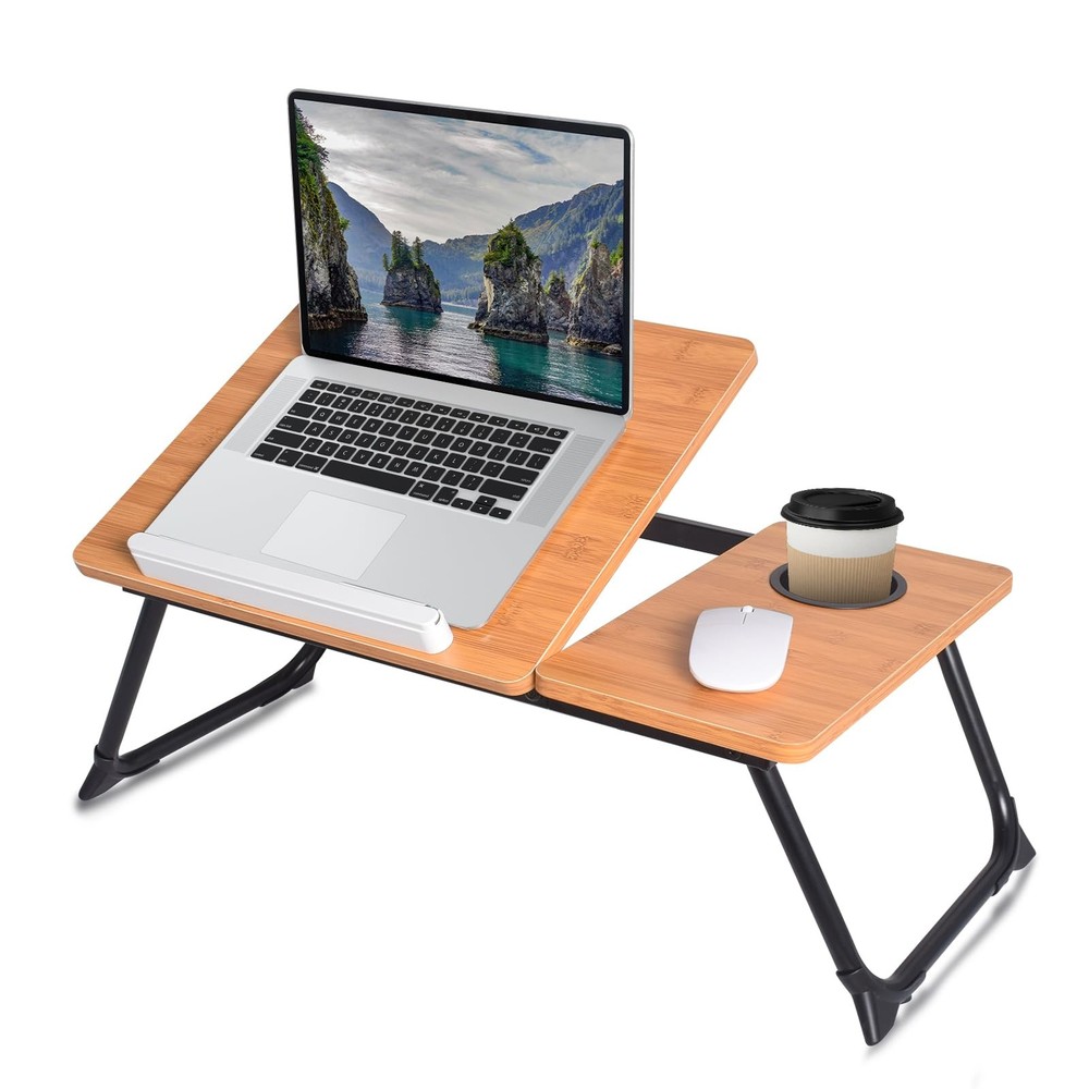 Adjustable Laptop Bed Table with Book Stand, Portable Reading Desk with Side ...
