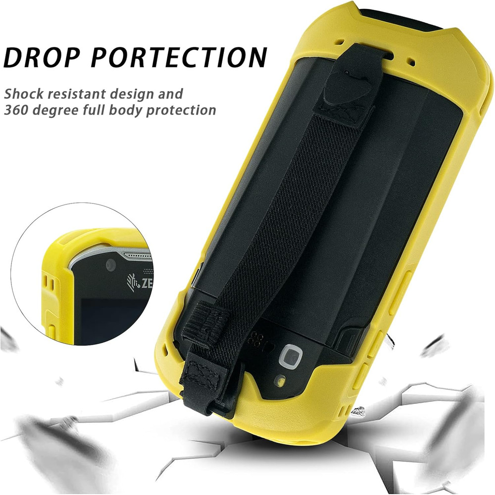 Rugged Protective Bumper Case with Hand Strap for Zebra TC51/TC52/TC56 (Yellow)