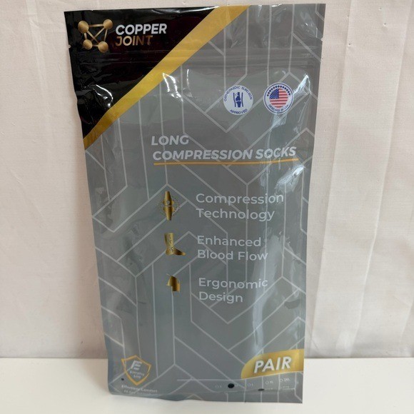 Copper Joint Long Black Compression Socks Size Med