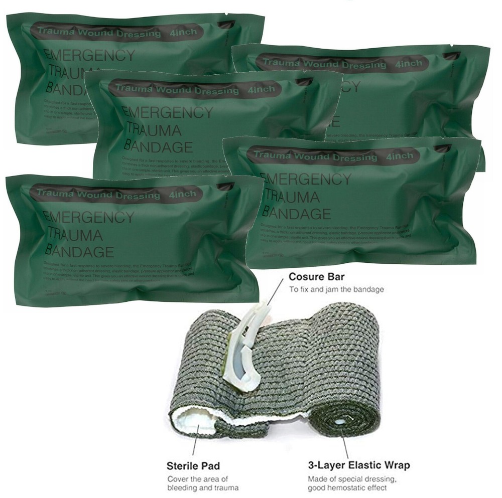 5 PACK 4" Trauma Compression Bandage Emergency Battle Wound Dressing First Aid