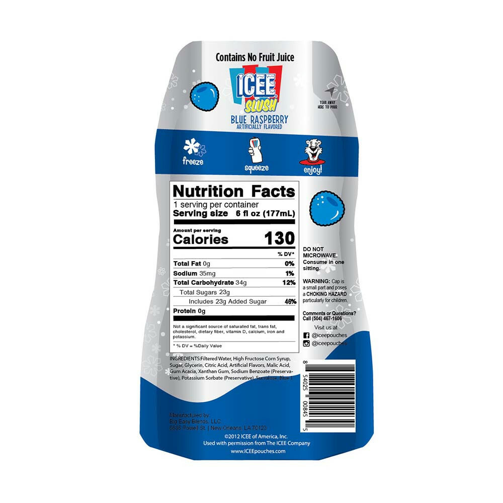 ICEE Slush Pouch 6 Count, 6oz Each - Cherry Frost, Fruit Punch, Blue Raspberry