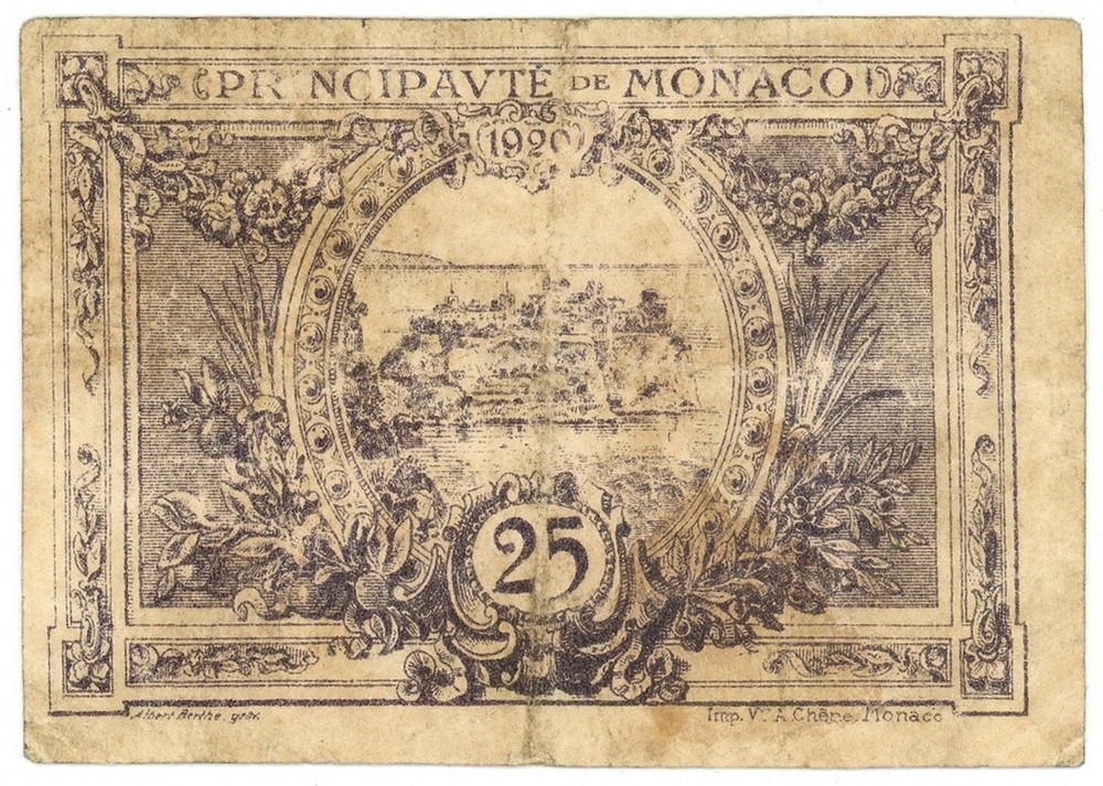 25 CENTIMES PRINCIPAUTÉ DE MONACO EMERGENCY ISSUES 20/03/1920 qBB