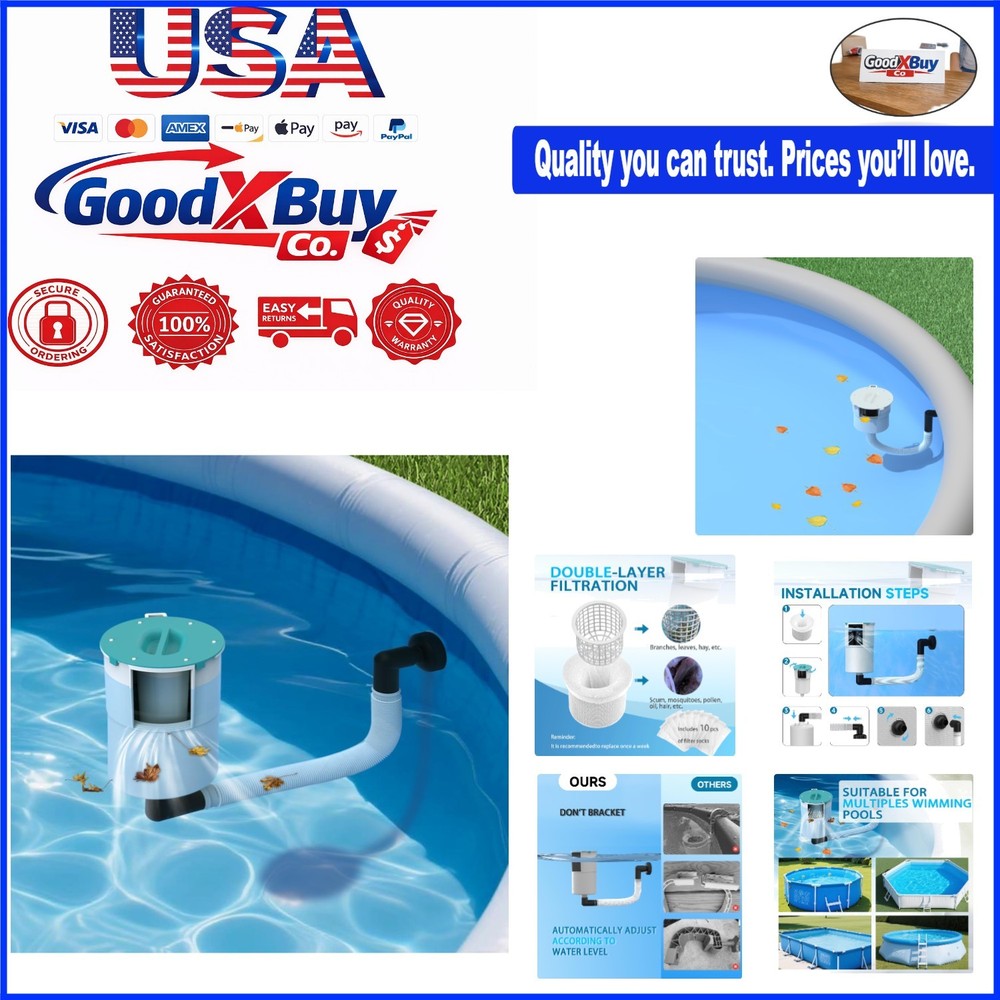 Surface Float Skimmer for Above Ground Pools No Installation Automatic Filter...