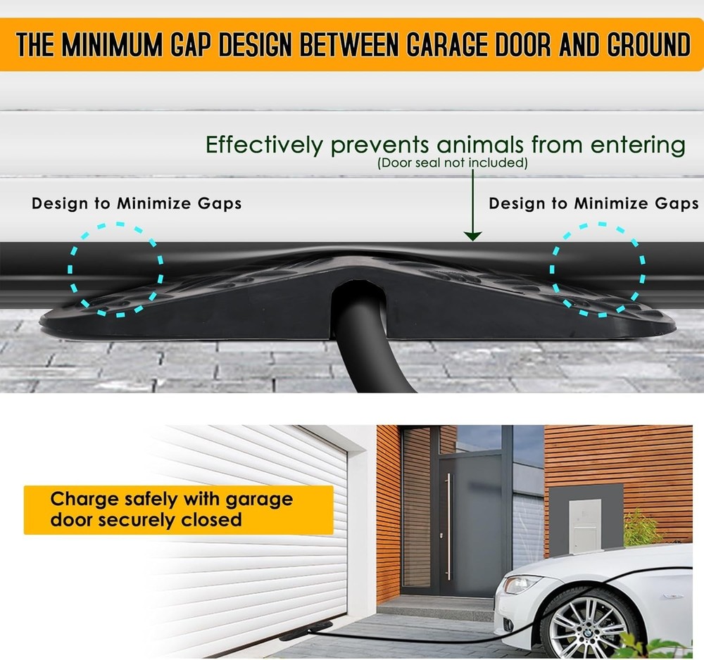 Gap Minimizing EV Charger Cable Protector for Garage Door - Soft Rubber Design