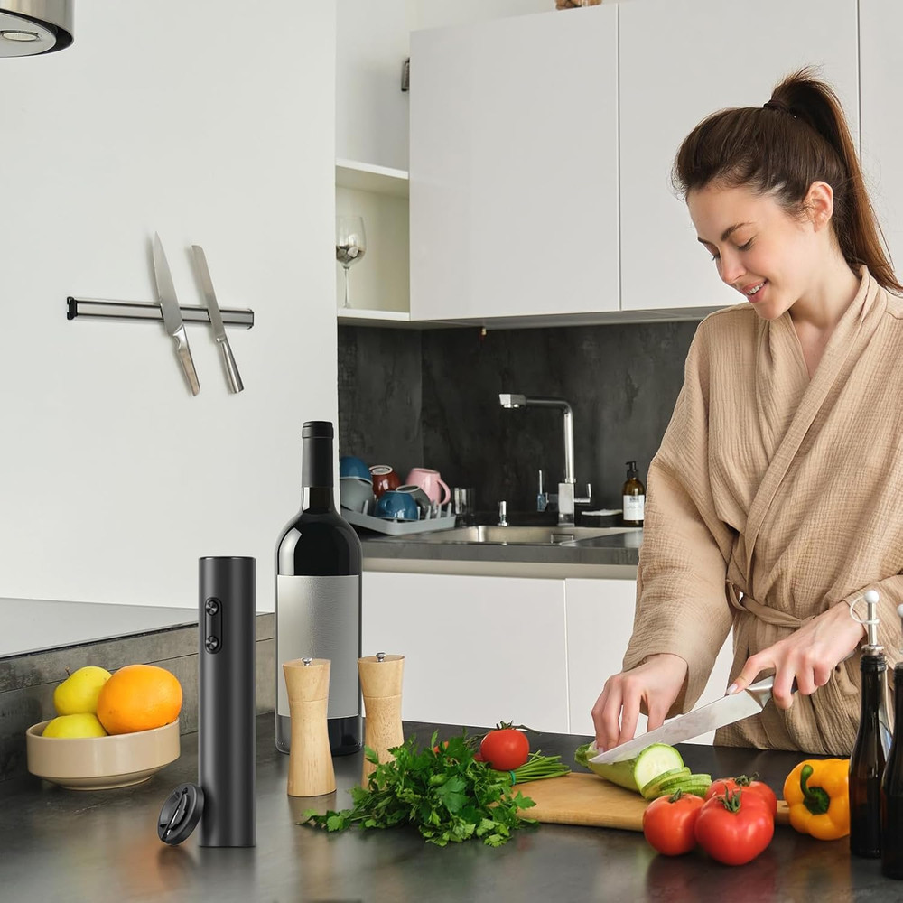Electric Wine Opener, Automatic Corkscrew with Foil Cutter, One-Button Operation
