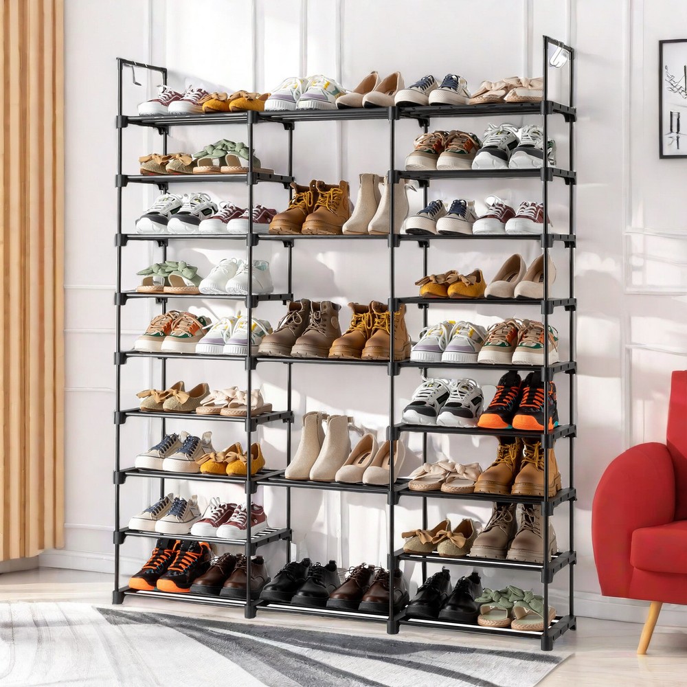 Black Modern Adjustable 9 Tiers Medium Shoe Rack,Stackable Assembly Shoe Shelves