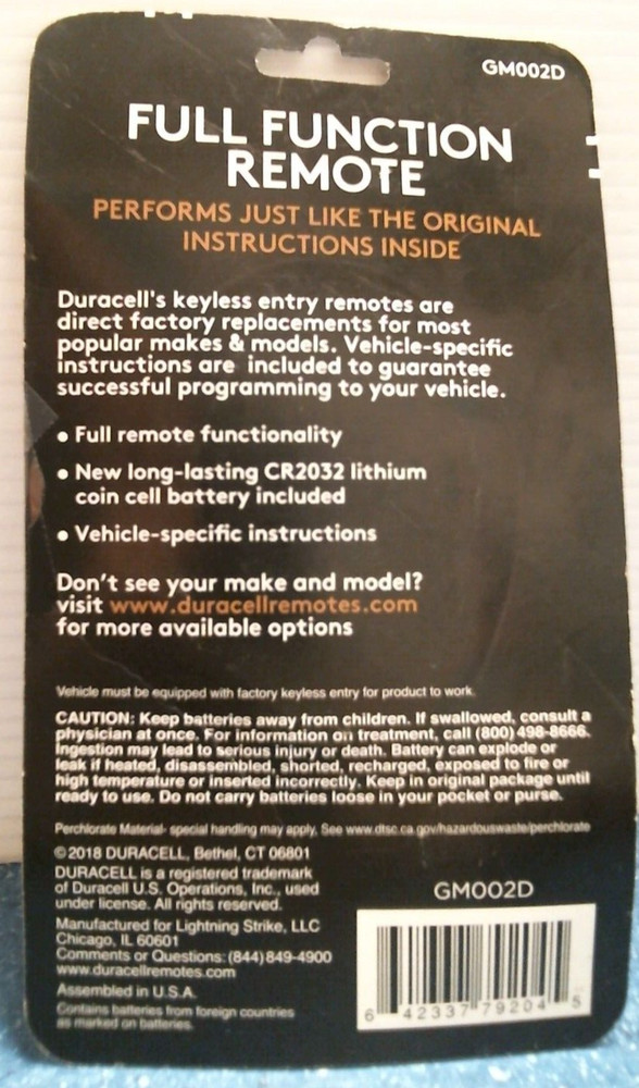 Duracell Full Function Remote For GM Vehicles (GM002D) FS