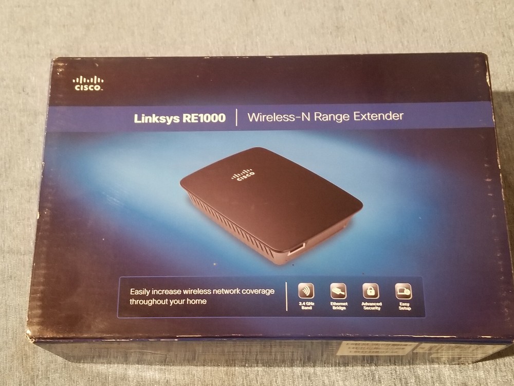 Cisco Linksys Wireless-N Range Extender RE1000 Original Device Box Cables Manual
