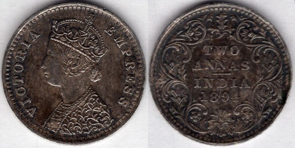 India. Two Annas 1894.