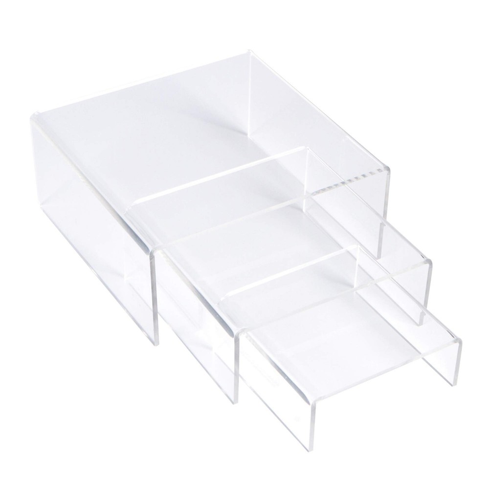 Acrylic Display Risers Clear Small Low Profile Tiered Set of 3 Durable Steady