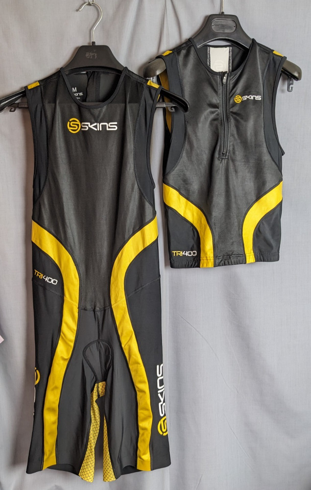 Skins Tri-400 set Compression Triathalon Black/Yellow Front Zip Suit Mens M