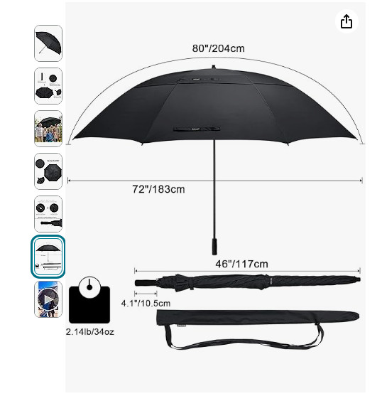 80 Inch Huge Large Oversize Golf Umbrella Double Canopy Vented Windproof Stick