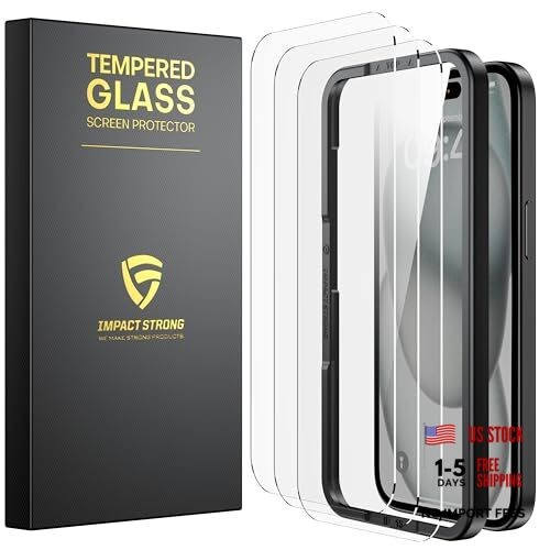 3-Pack Shatterproof Tempered Glass Screen Protector for iPhone 15 iPhone 16/15