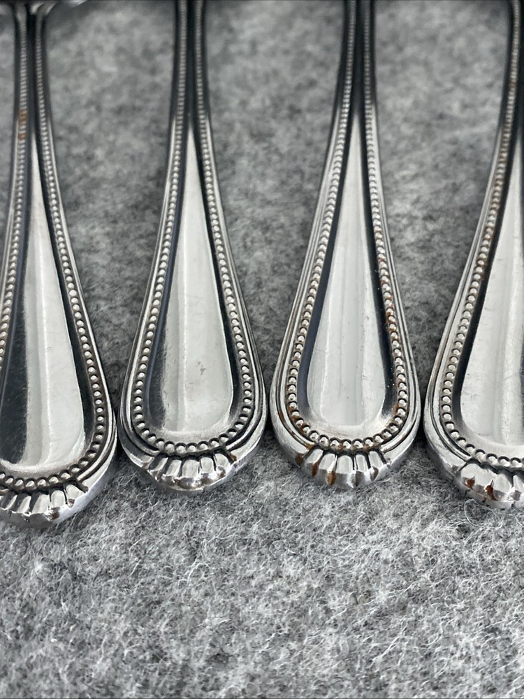 4 Oneida Stainless Countess Glossy Beaded Place Oval Soup Spoons Flatware
