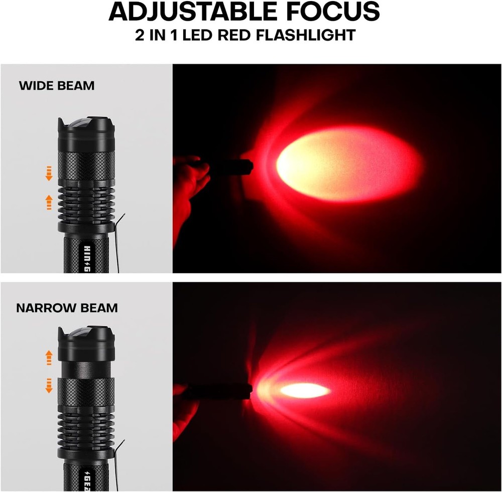 2 Pack Red Flashlight LED Single Mode Light 1 Torch 2 Pack, Black