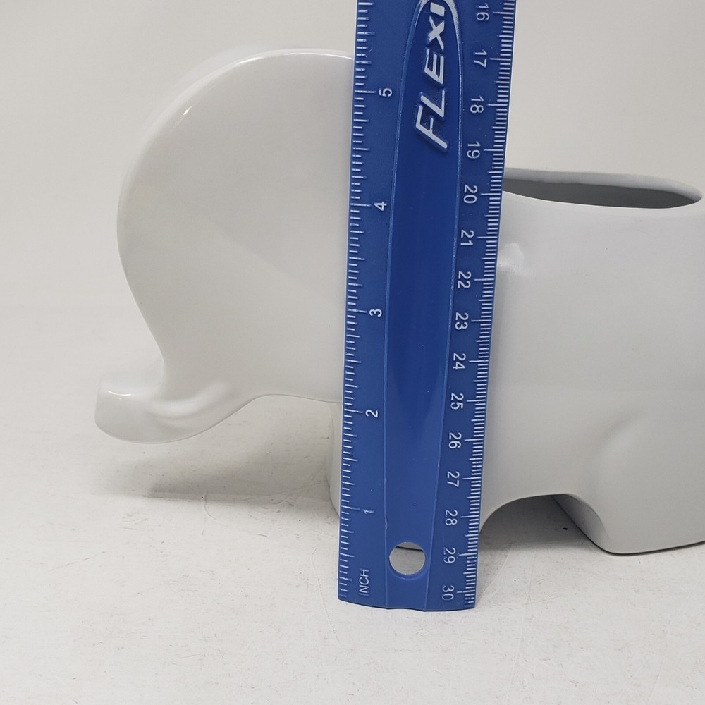 White Gloss Glazed Elephant Planter Ceramic Short Round 6" Long 4" Tall MOD
