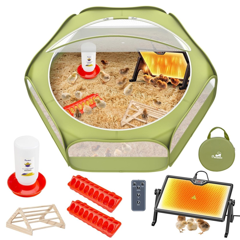 Pawaboo 6-in-1 Chicken Brooder Box for Chick Starter Kit, Includes Pet Cage T...