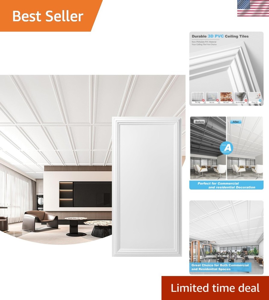 Drop Ceiling Tiles 48x24, Decorative PVC Ceiling Panels, Waterproof Rustproof...