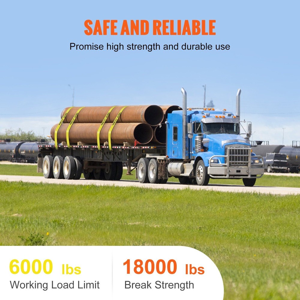 4"x30' Winch Straps 6000lbs Capacity Flat Hook Tie Downs Cargo Control Yellow