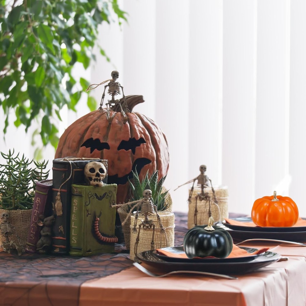 Winlyn 12 Pcs Artificial Orange & Black Pumpkins - Small and