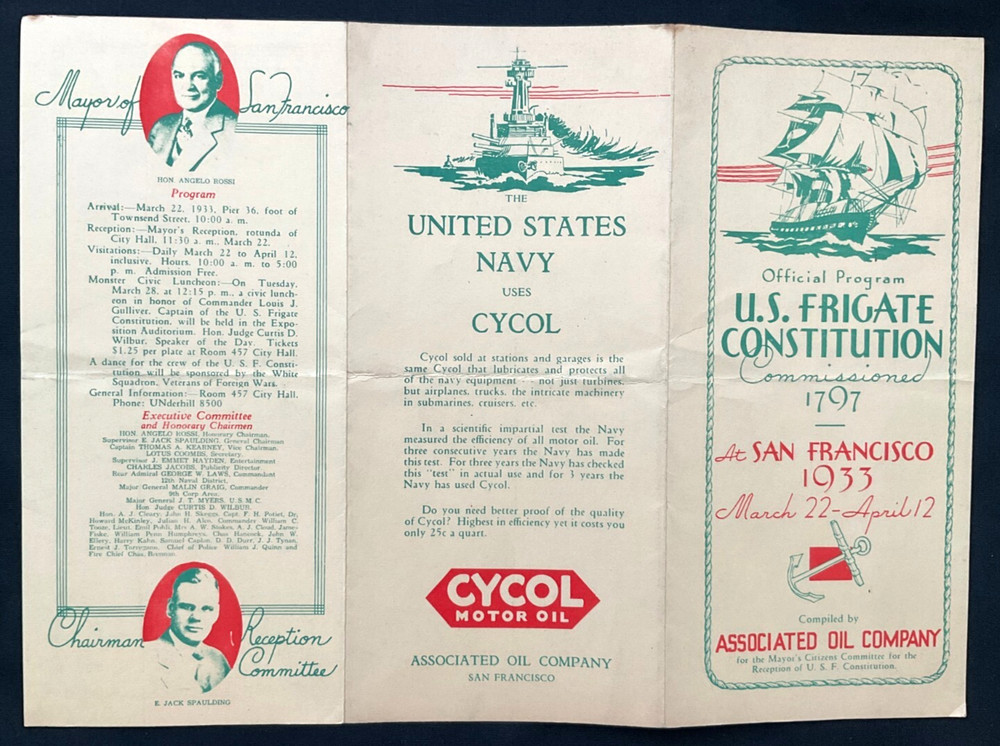 Official Program, Frigate USS Constitution, San Francisco (1933) Vtg Program