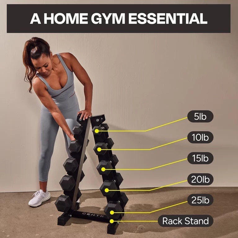 weight set dumbells with rack