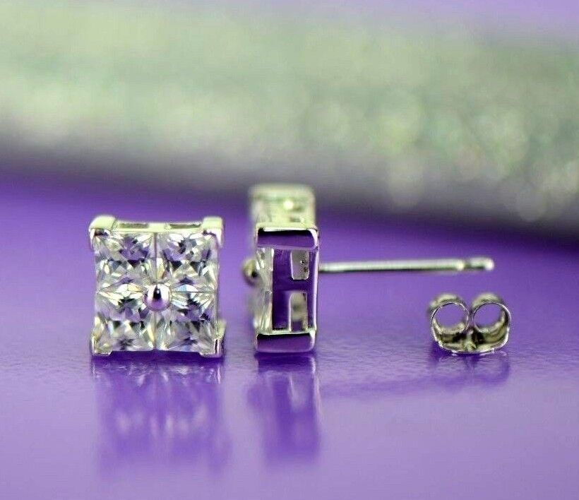 14K Yellow or White Gold Fancy Square CZ Stud Earrings