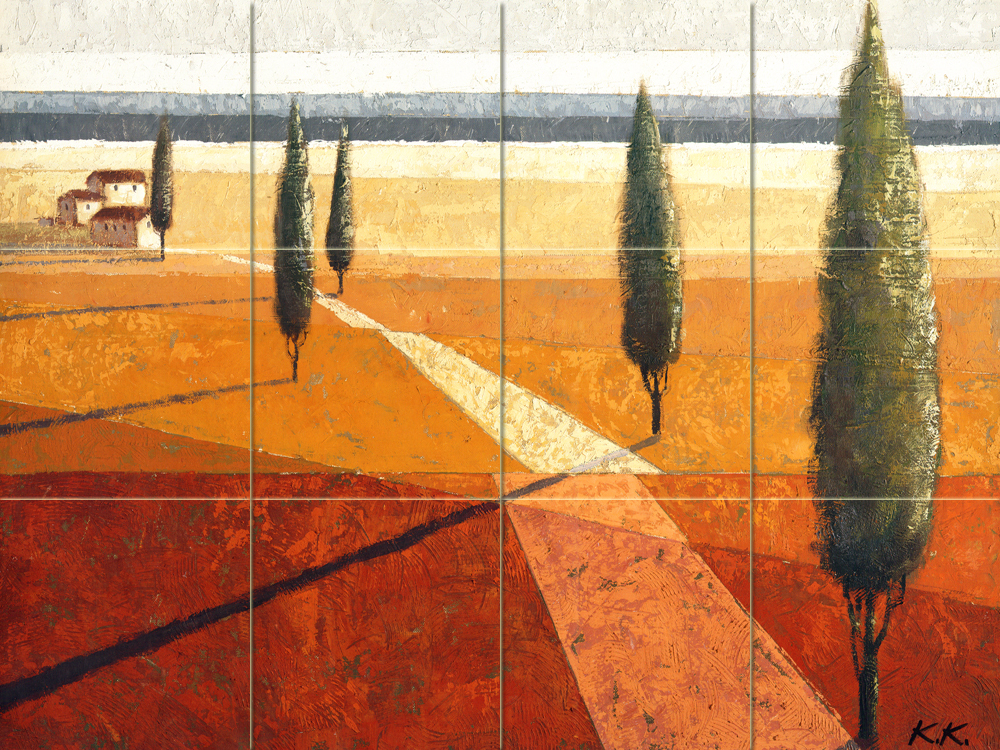 Art Landscape Cypresses Mural Ceramic Backsplash Bath Tile #1211