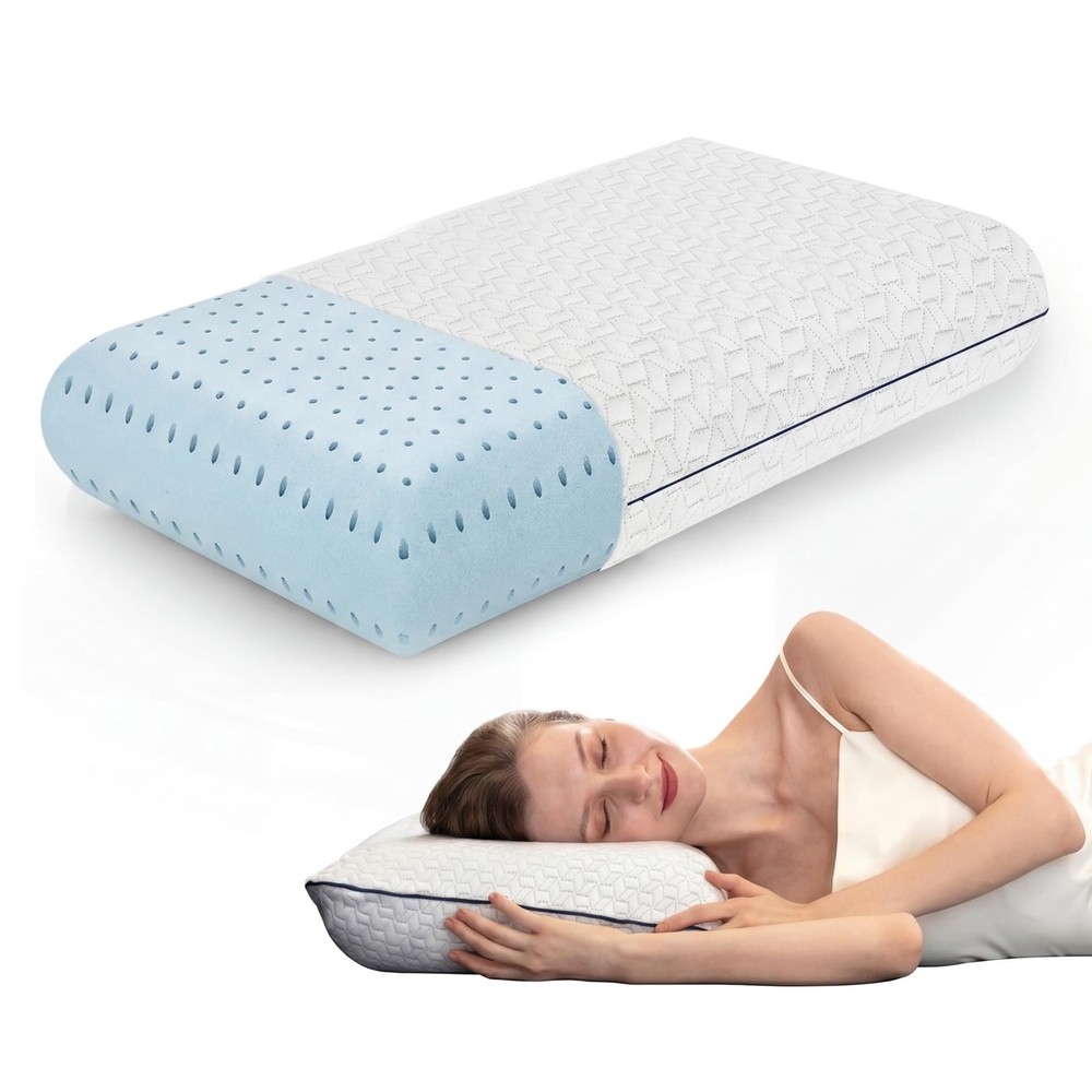 Cooling Memory Foam Pillow - 1-Pack - Standard Size Bed Pillows For Sleeping ...