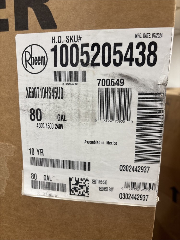 *READ DESCRIPTION* Rheem XE80T10HS45U0 Electric 80 Gal Tank Water Heater
