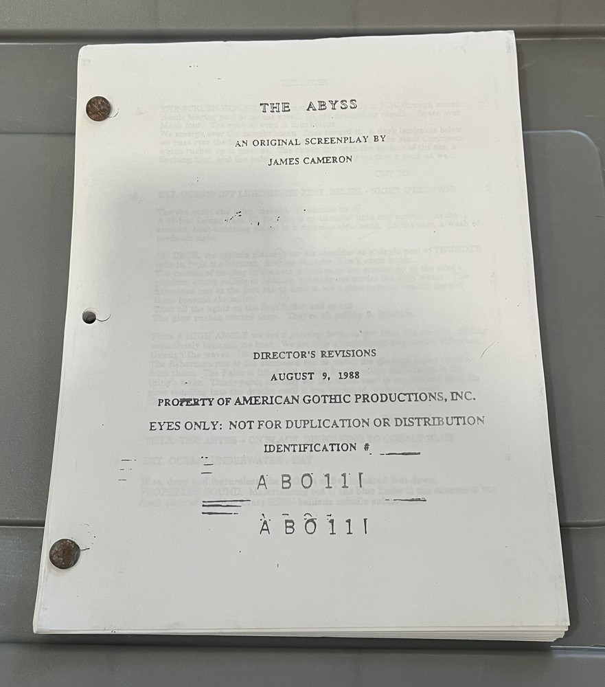 "The Abyss" 1988 JAMES CAMERON Revised Draft Screenplay Vintage Movie Script