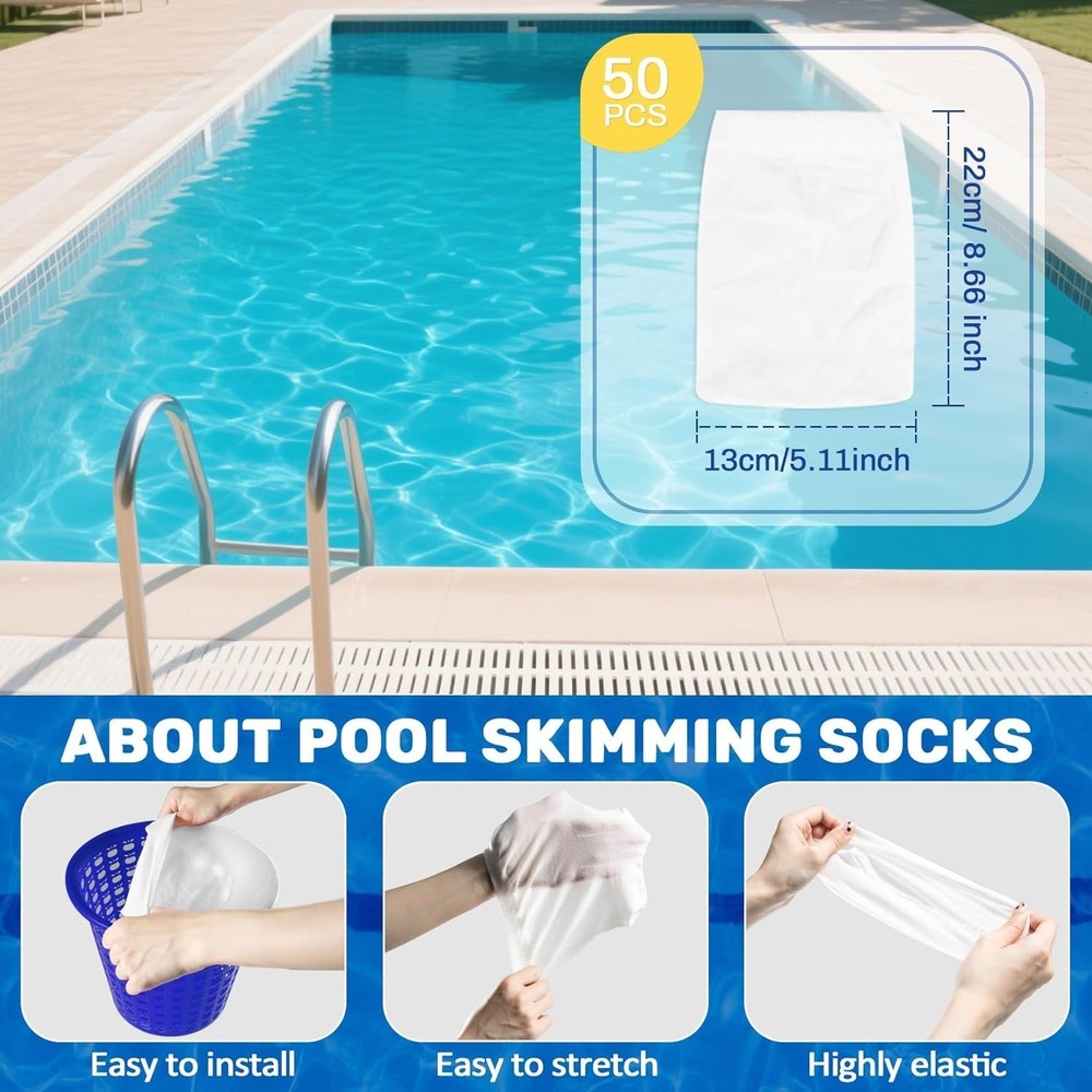 Durable 50PCS Nylon Pool Socks - Efficient Debris Filtration for Clean Pools
