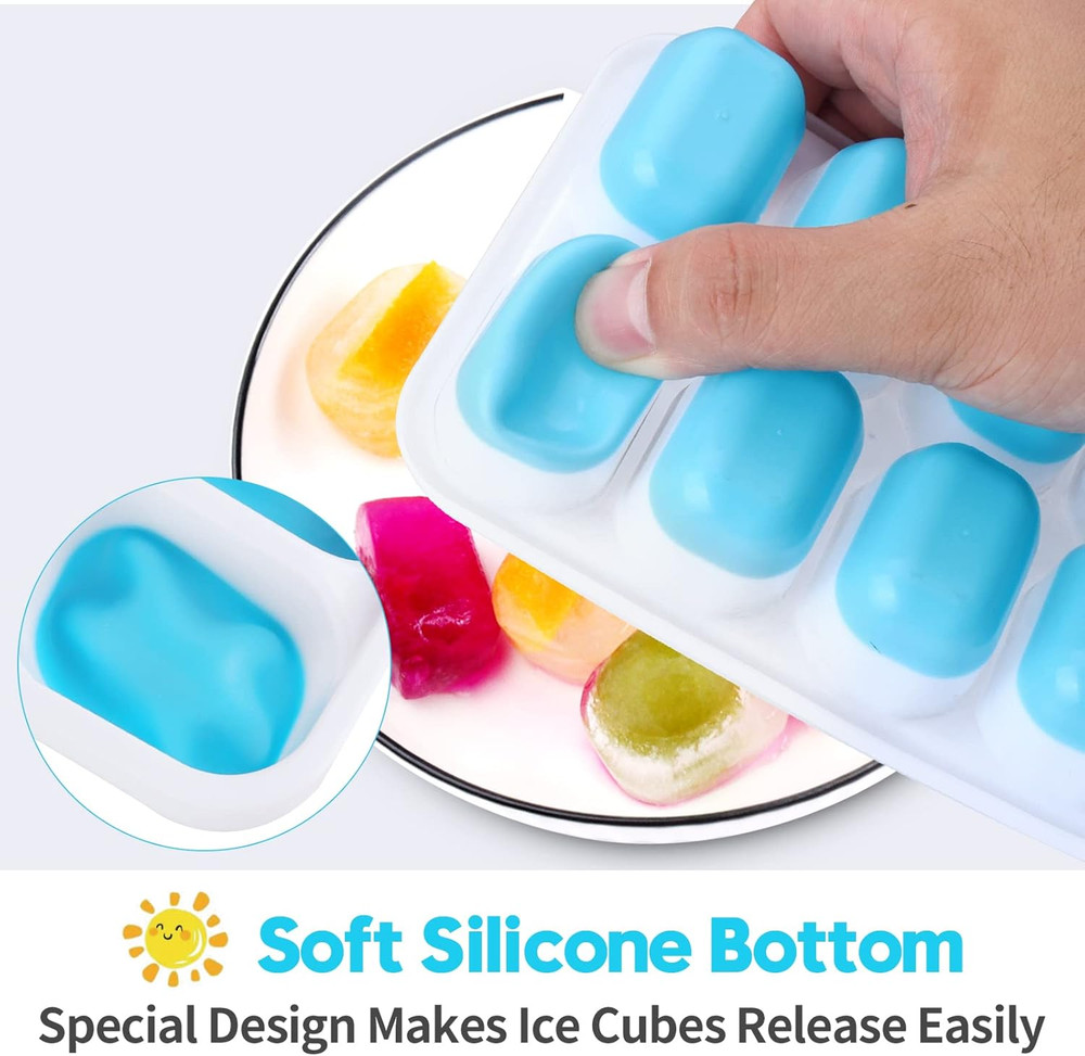 Silicone Ice Cube Tray, 4 Pack Easy-Release & Flexible 14-Ice Cube Trays with S